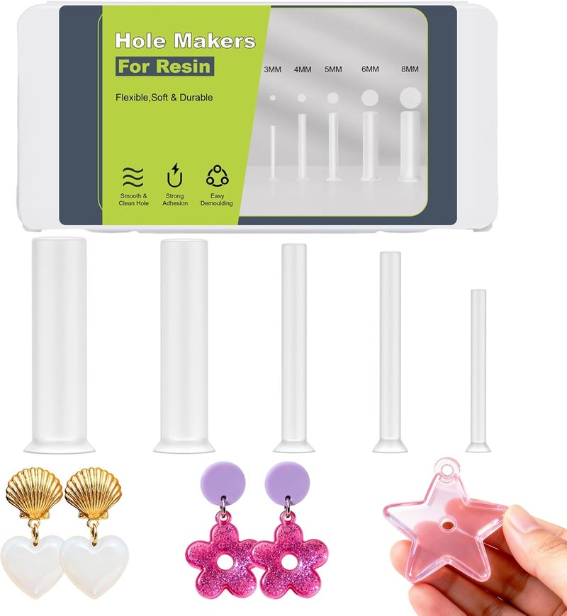 Beesini 5 Sizes Resin Hole Maker 25PCS - Drill-Free Silicone Tools for Epoxy UV Resin Jewelry Pet Tag Keychain DIY Crafts - Image 1